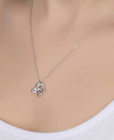 Swarovski Taşlı Gümüş Melek Bayan Kolye