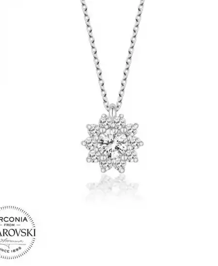 Swarovski Taşlı Gümüş Tektaş Bayan Kolye