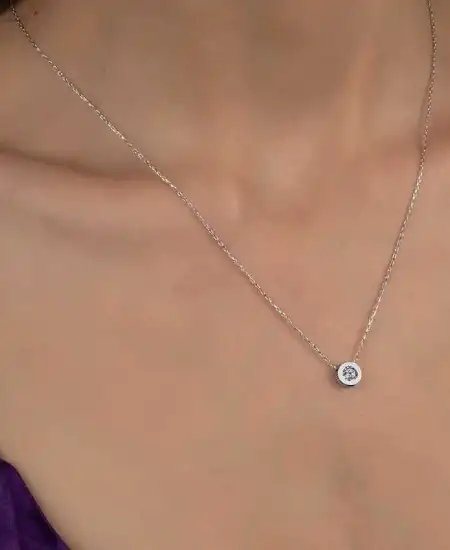 Swarovski Taşlı Gümüş  Tektaş Bayan Kolye