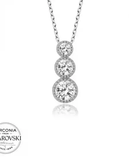 Swarovski Taşlı Gümüş Üçtaş Tektaş Bayan Kolye