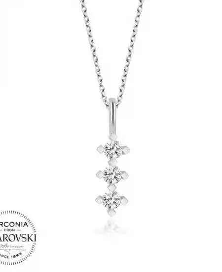 Swarovski Taşlı Gümüş Üçtaş Tektaş Bayan Kolye