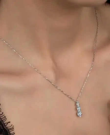 Swarovski Taşlı Gümüş Üçtaş Tektaş Bayan Kolye