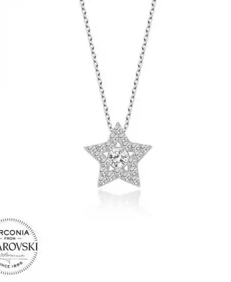Swarovski Taşlı Gümüş Yıldız Tektaş Bayan Kolye