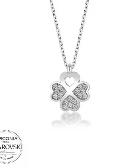 Swarovski Taşlı Gümüş Yonca Bayan Kolye
