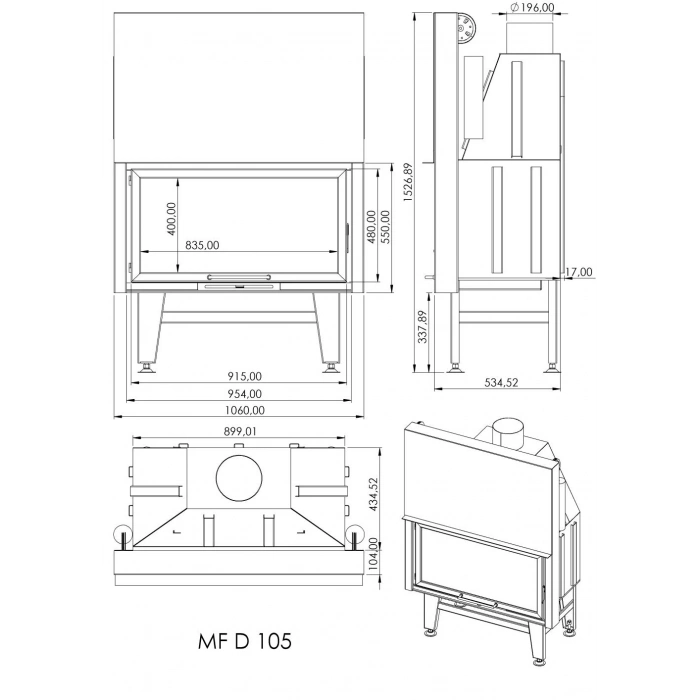 Macroflam 105cm Düz Odunlu Asansör Kapaklı Şömine