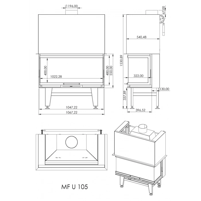 Macroflam 105cm U Tip Odunlu Asansör Kapaklı Şömine