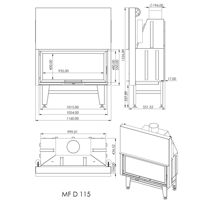 Macroflam 115cm Düz Odunlu Asansör Kapaklı Şömine