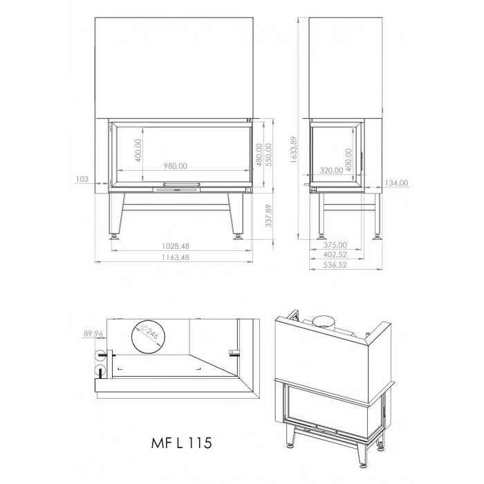 Macroflam 115cm L Tip Odunlu Asansör Kapaklı Şömine