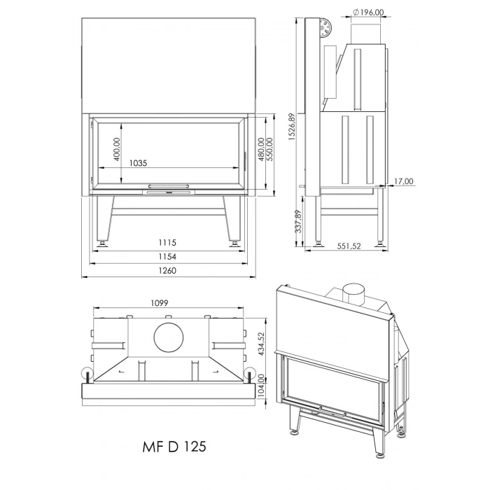 Macroflam 125cm Düz Odunlu Asansör Kapaklı Şömine