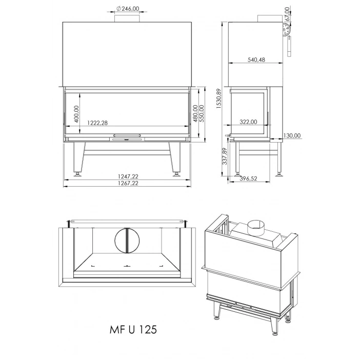 Macroflam 125cm U Tip Odunlu Asansör Kapaklı Şömine