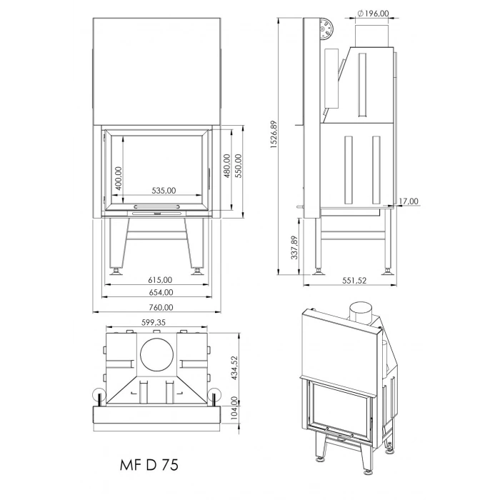 Macroflam 75cm Düz Odunlu Asansör Kapaklı Şömine