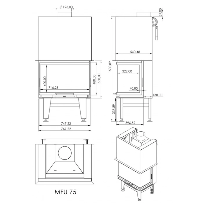 Macroflam 75cm U Tip Odunlu Asansör Kapaklı Şömine