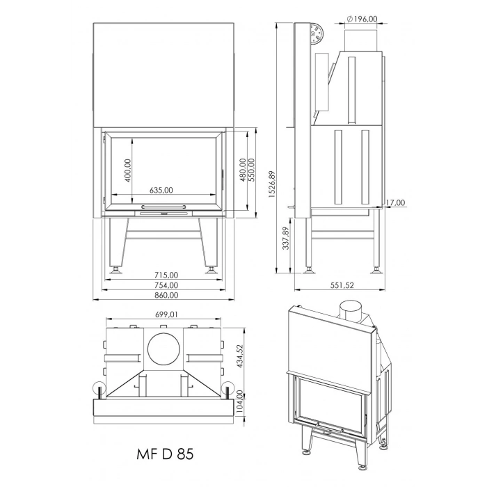 Macroflam 85cm Düz Odunlu Asansör Kapaklı Şömine