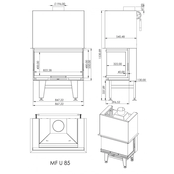 Macroflam 85cm U Tip Odunlu Asansör Kapaklı Şömine
