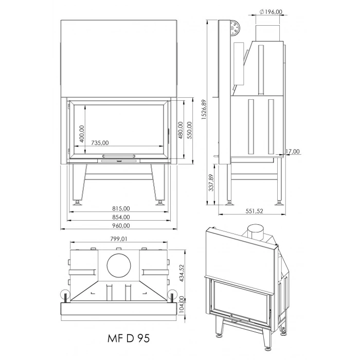 Macroflam 95cm Düz Odunlu Asansör Kapaklı Şömine