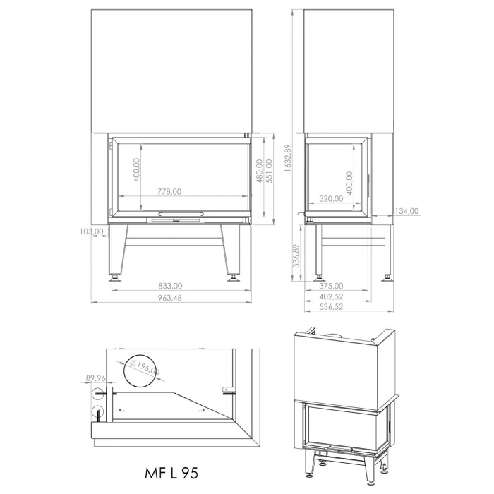 Macroflam 95cm L Tip Odunlu Asansör Kapaklı Şömine