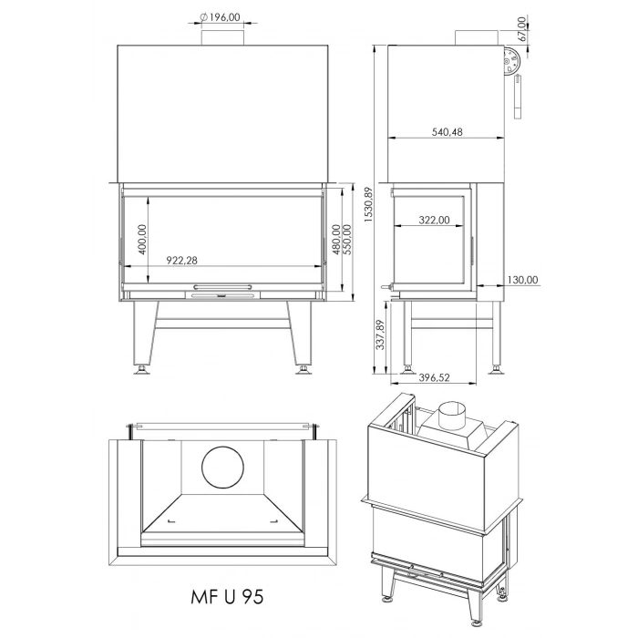 Macroflam 95cm U Tip Odunlu Asansör Kapaklı Şömine
