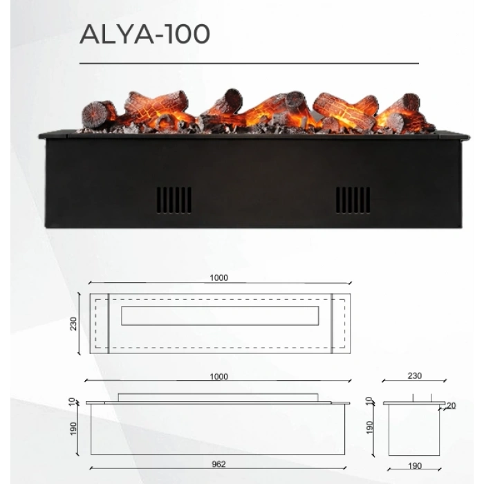 Zaya Alya Buharlı Odunlu 100cm Renkli Bluetooth lu Elektrikli Şömine