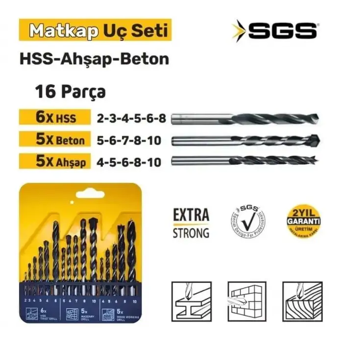 SGS 16 PARÇA AHŞAP/METAL/BETON MATKAP UCU SETİ SGS1418