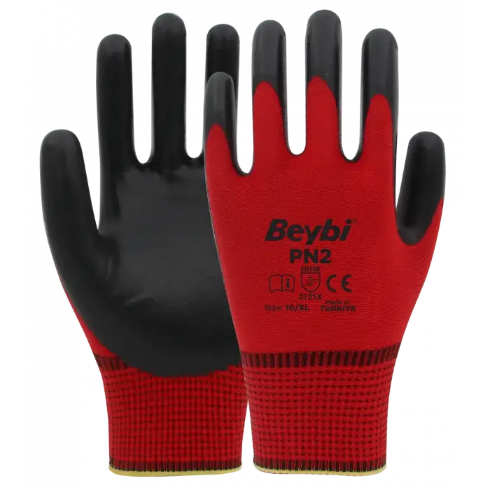 Beybi PN2 Polyester Örme Nitril Eldiven (Ekonomik) 1 PAKET