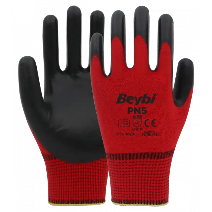Beybi PN5 Polyester Örme Nitril Eldiven 1 Paket