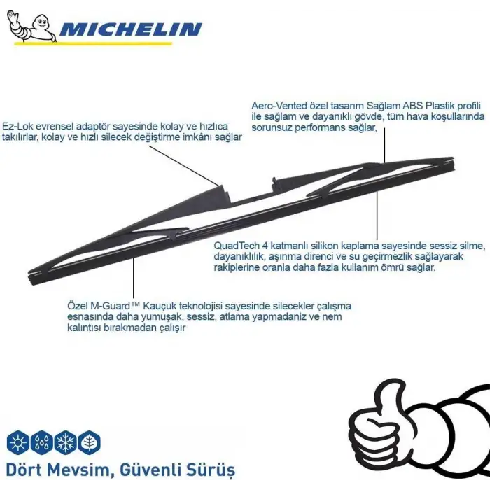 MİCHELİN 40CM 1 ADET MUZ TİPİ ARKA SİLECEK MCR400