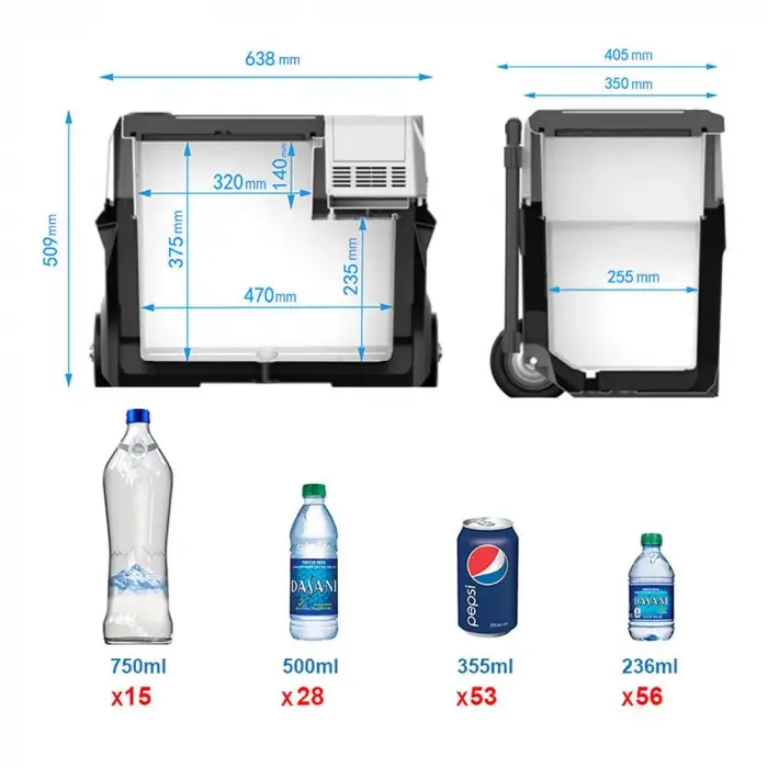 Acopower PX40 12/24/220Volt 40Litre Kompresörlü Tekerlekli Outdoor Oto Buzdolabı (Akü Dahil Değildir)