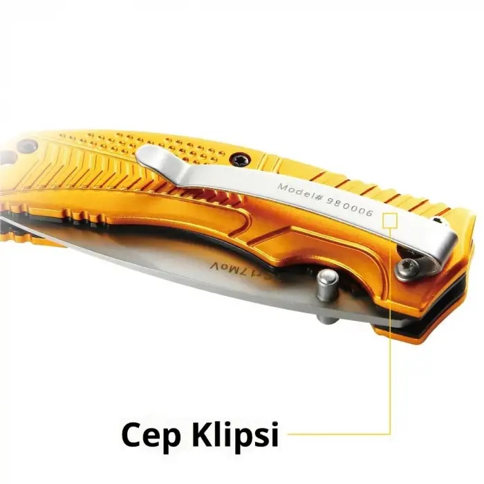 CAT DA980006 Kemer Askı Kancalı Katlanabilir 20CM Paslanmaz Çelik Sarı Kamp Çakısı