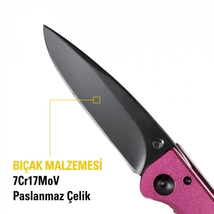 CAT DA980060 Kemer Askı Kancalı Katlanabilir 15CM Paslanmaz Çelik Pembe Kamp Çakısı