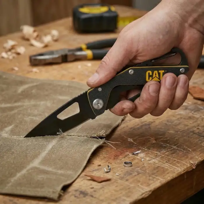 CAT DA980266 Kemer Askı Kancalı Karabinalı Katlanabilir 13CM Paslanmaz Çelik Siyah Kamp Çakısı