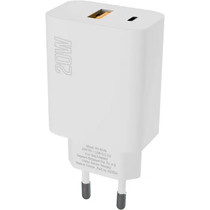 HYTECH 20W PD+ 18W QC 3.0 USB ve TYP-C Girişli Hızlı Şarj Cihazı
