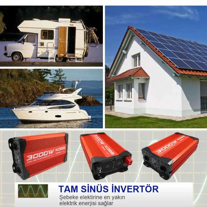 KOBB KBN3000 12V/220V 3000Watt Tam Sinüs Dönüştürücü İnvertör