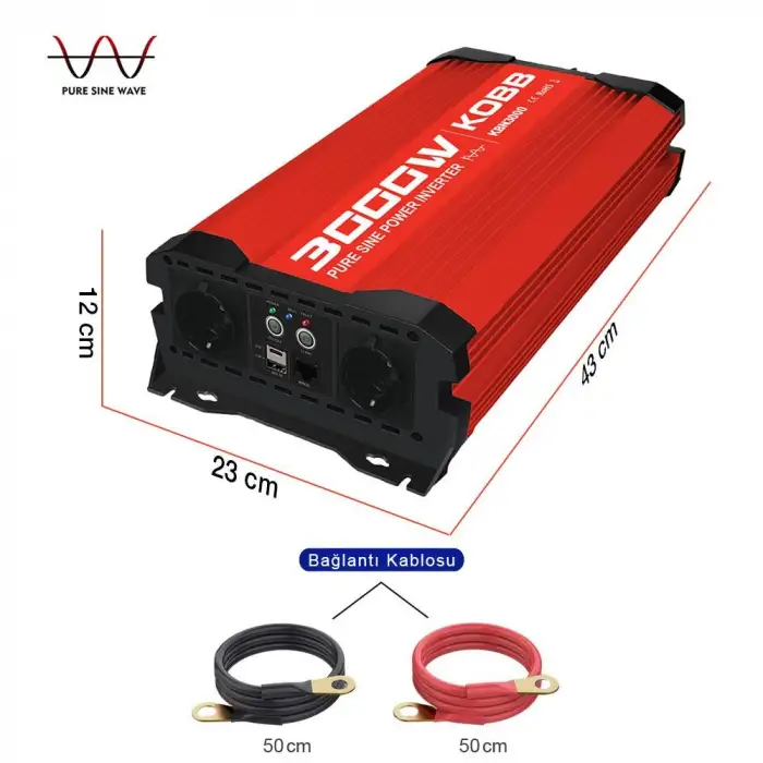 KOBB KBN3000 12V/220V 3000Watt Tam Sinüs Dönüştürücü İnvertör