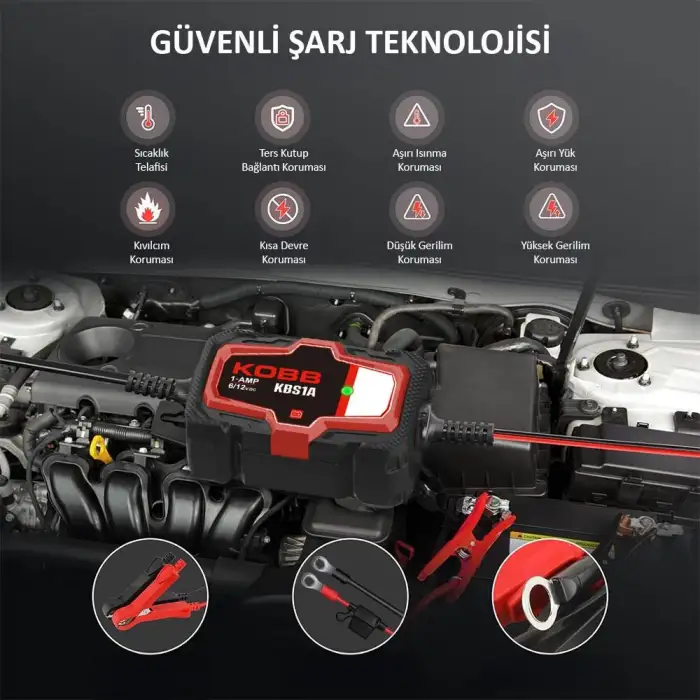 KOBB KBS1A 6V/12V 30Ah Akıllı Akü Şarj ve Akü Bakım / Desülfatör