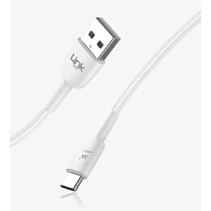 Linktech K602 Safe 3A USB-A Tip-C USB Şarj Kablosu Beyaz