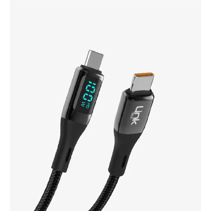 Linktech K680 Dijital Göstergeli PD 100W Çinko Başlı Tip-C Tip-C Şarj Kablosu