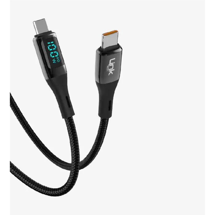 Linktech K680 Dijital Göstergeli PD 100W Çinko Başlı Tip-C Tip-C Şarj Kablosu