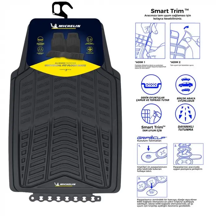 Michelin MC33863 Tüm Araçlara Uyumlu 3 Parça Üniversal 3D Havuzlu Oto Paspas