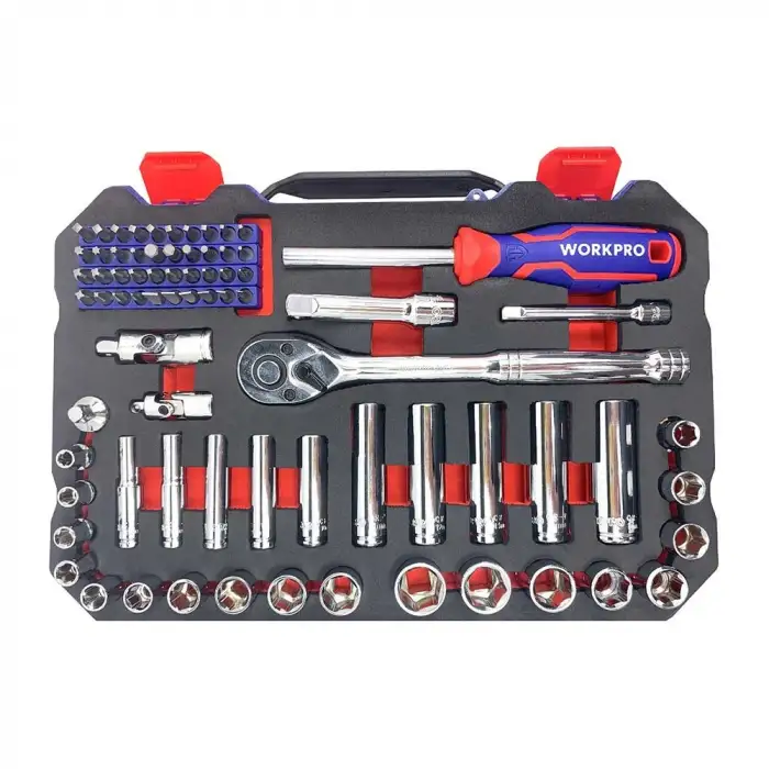 WORKPRO WP202524 1/4’ 3/8’’ Metrik 75 Parça Cr-V Profesyonel Lokma Takımı
