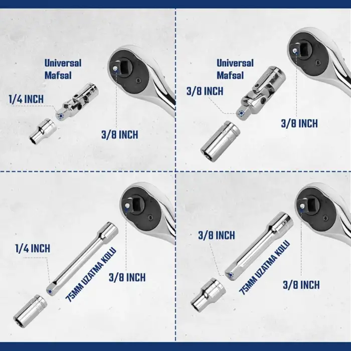 WORKPRO WP202524 1/4’ 3/8’’ Metrik 75 Parça Cr-V Profesyonel Lokma Takımı