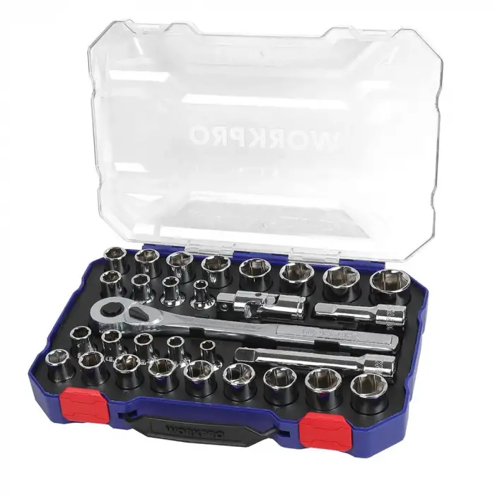 WORKPRO WP202525 30 Parça 1/2’’ CR-V Metrik/İnç Profesyonel Lokma Takımı
