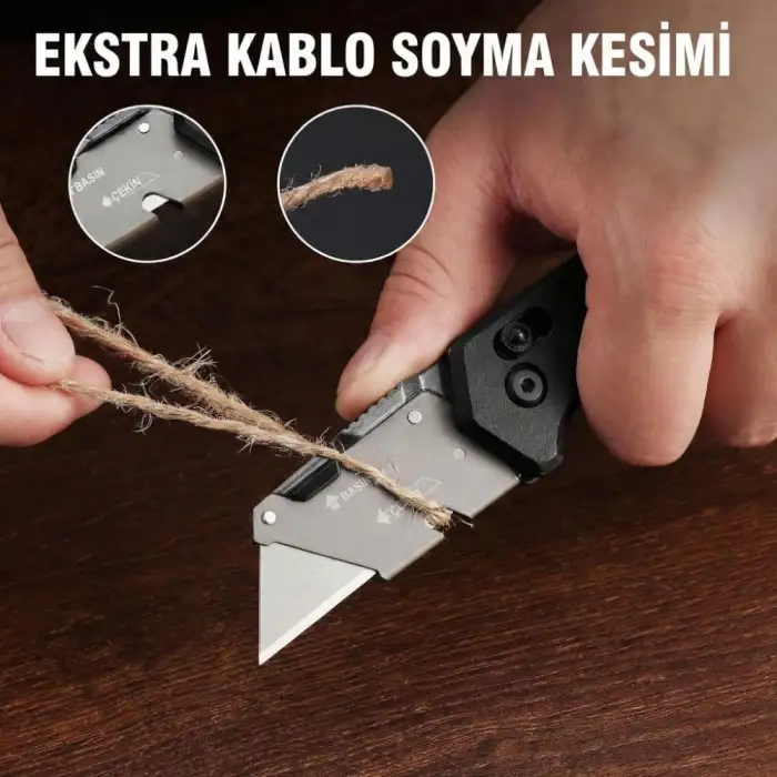 WORKPRO WP211035 Ağır Hizmet Çelik/Ahşap Gövde Katlanır Rötuş Maket Bıçağı + 11 Adet Yedek Bıçak