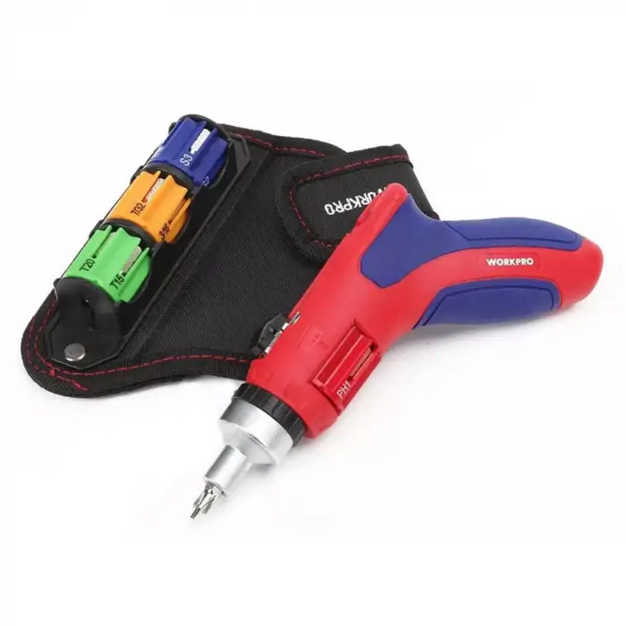 WORKPRO WP221048 24 Parça Profesyonel CR-V Kabzalı Cırcırlı Bits Tornavida Seti + Kemer Askılı Bez Taşıma Çantası