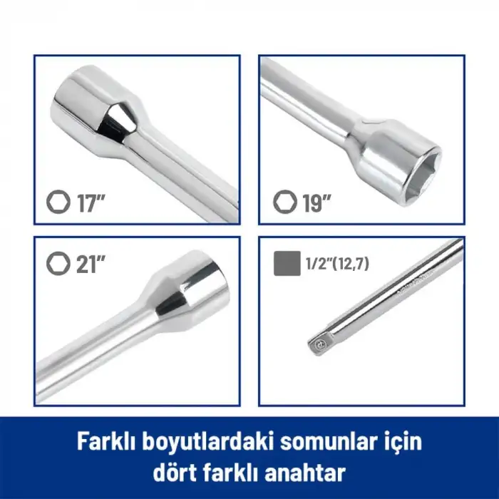 WORKPRO WP314006 17 19 21 1/2’’ Cr-V 400mm 4 Kollu Profesyonel Bijon Anahtarı