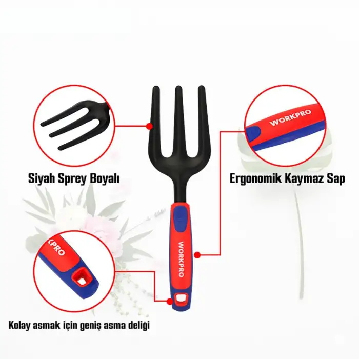 WORKPRO WP331027 290x82mm Çelik Profesyonel Mini Bahçe Çatalı