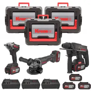 Kress KRKS1 KUB30.2 + KU390.4 + KUH10.2 20Volt/4Ah. 6 Adet Akülü Profesyonel Kombo Set