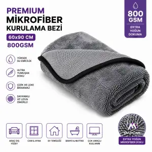 MADCAR Twisted 60x90 Premium Mikrofiber Kurulama Bezi – Gri
