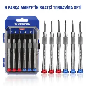 WORKPRO WP200549 6 Parça Profesyonel S2 Manyetik Saatçi Tornavida Seti
