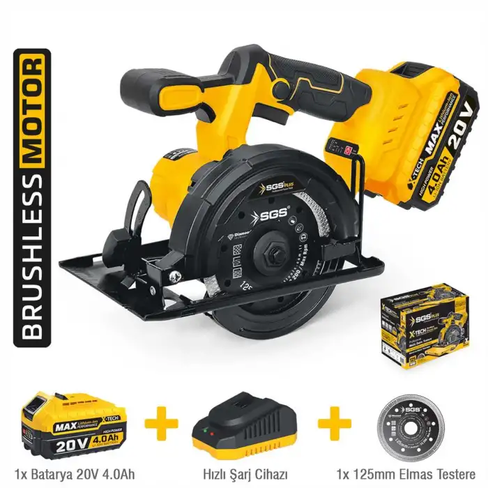 SGS AKÜLÜ GRANİT MERMER KESME MAKİNESİ SETİ 125 MM 1*4.0 Ah (KÖMÜRSÜZ MOTOR)