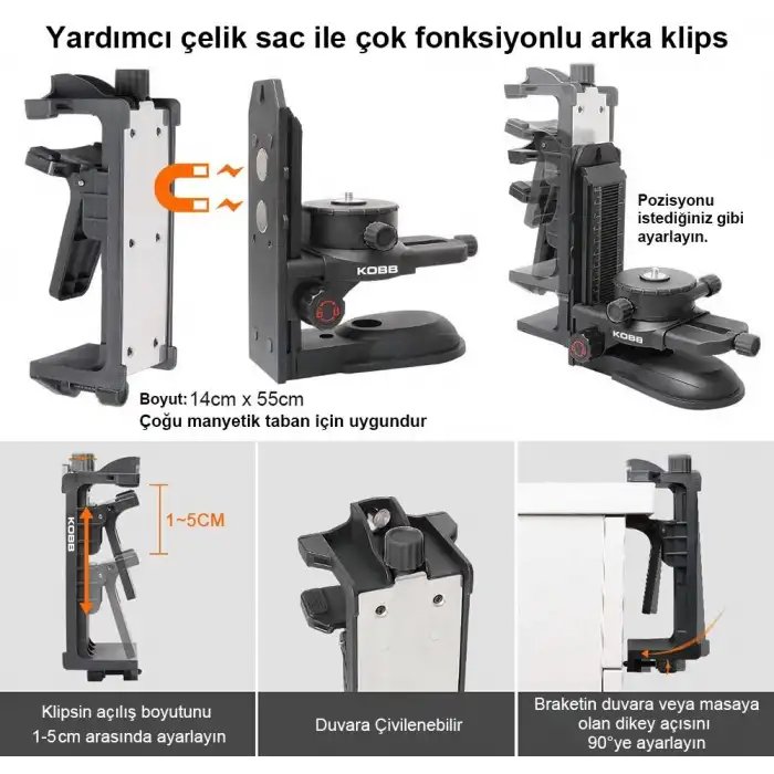 KOBB KBL10SET Mıknatıslı Hassas Ayarlanabilir Lazer Hizalama Aparatı+Mıknatıslı Lazer Hizalama Aparatı